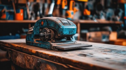 Vintage Planer on Wooden Workbench