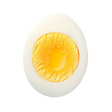 Perfectly Boiled Egg Slice: A cross-section of a boiled egg reveals its creamy yolk, set white. An appealing and nutritious food choice 
