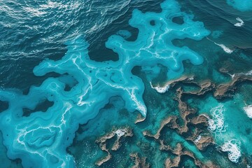 Fototapeta premium Aerial Perspective of Pristine Blue Ocean Surface with Foam Texture Patterns