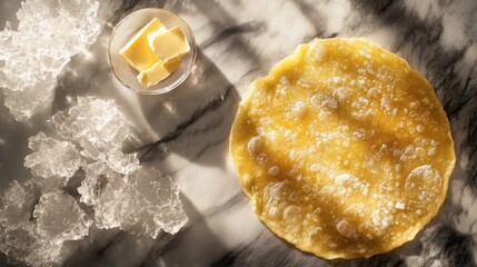 A traditional Indian roti with a light golden brown color, served with a small bowl of butter.