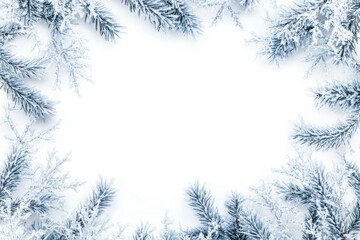 white frost winter ice and snow frame border isolated on white background