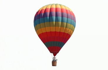Naklejka premium Vibrant colorful hot air balloon isolated white background. Aerial tourism, travel adventure, fun flight in air. Celebration festival. Transportation, outdoor activity in sky. Holiday vacation.