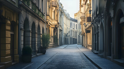 Wide Empty European Street with Historic Architecture