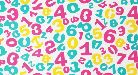 Colorful Number Background Pattern - A vibrant pattern of colorful numbers on a white background, ideal for educational or playful designs