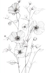 Detailed artistic illustration of several beautiful floral arrangements