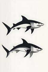 Obraz premium Underwater predator concept, cool, unique logo set with modern shark silhouettes for a memorable brand identity, great for a bold and stylish look