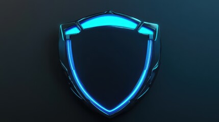 Futuristic Neon Blue Shield Emblem SciFi Logo Design for Gaming, Technology, and Security