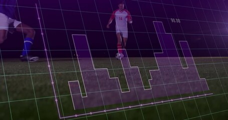 Soccer players on field with data graph animation overlaying scene - Powered by Adobe