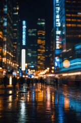 Obraz premium City street lights blur in motion, night scene.