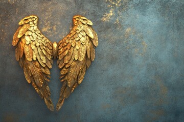 Golden wings decoration art resting on a textured background surface