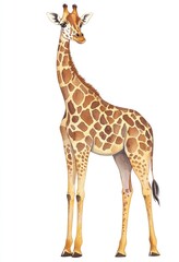 Obraz premium A Beautiful Painted Giraffe Standing Gracefully Against a White Background
