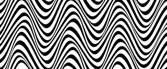 Black and white waves abstract background. Optical art. Vector. Psychedelic, hypnotic line abstract background. Vector pattern. 
