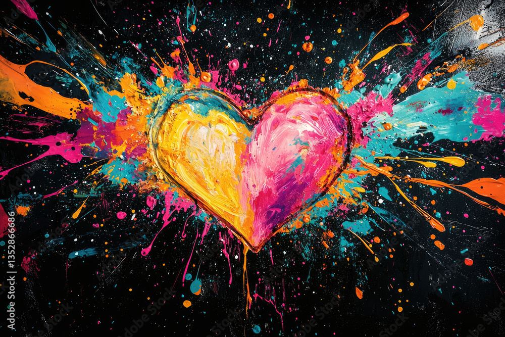 Poster A vibrant heart painted with bold colors explodes in a splash of dynamic energy.