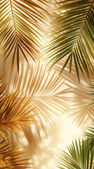 Tropical serenity with palm leaves casting soft shadows, creating a warm, inviting ambiance. Coastal calm. Nature's gentle touch.