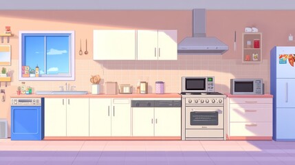 Fototapeta premium Sunny Morning Kitchen: A Pastel Dream