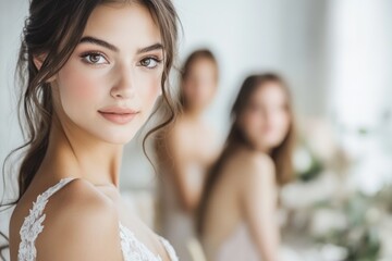 Naklejka premium Elegant Bride Portrait: Soft Focus and Bridal Beauty