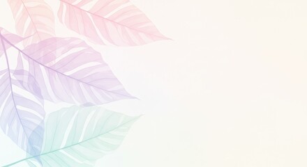 Obraz premium Pastel Translucent Tropical Leaves Illustration - Delicate pastel leaves, symbolizing serenity, growth, nature, purity, and tranquility. Perfect for spring or summer designs