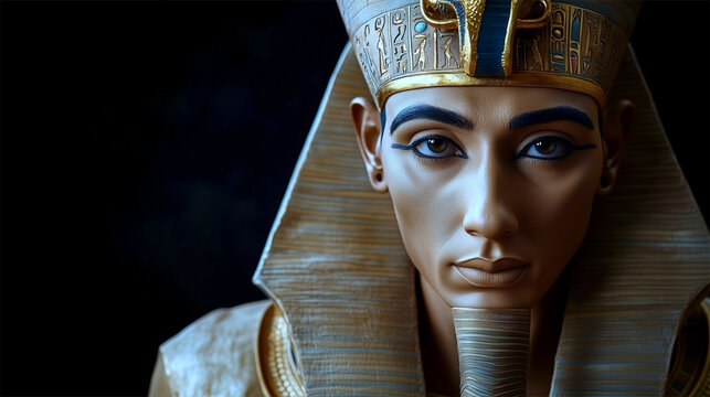 AI-generated facial reconstruction of Pharaoh Akhenaten, based on the stylized limestone statue from Karnak dating to the early years of his reign (c. 1353&ndash;1336 BCE)  
