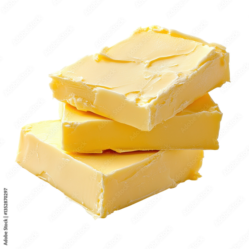 Poster slices of butter stacked neatly on a transparent background for culinary uses and cooking inspiratio