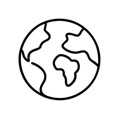 Earth globe illustration in black and white line art style  