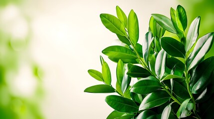 Obraz premium Lush green leaves with soft focus background create a natural and calming scene