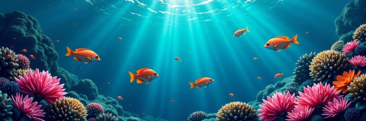 Fototapeta premium School of tropical fish in a repeated vector design, underwater world, marine animals