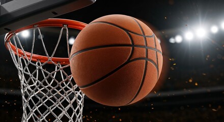 Basketball Scoring Moment: Close-Up of Ball Going Through Hoop 