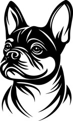 A clean and detailed silhouette of a dog's head, showcasing its distinct ears, snout, and facial structure. Ideal for pet logos, animal-themed designs, veterinary graphics