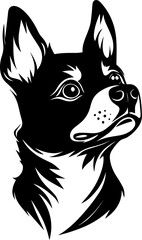 A clean and detailed silhouette of a dog's head, showcasing its distinct ears, snout, and facial structure. Ideal for pet logos, animal-themed designs, veterinary graphics