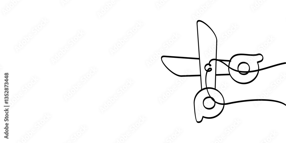 Poster continuous line drawing of scissors symbol. abstract line art illustration