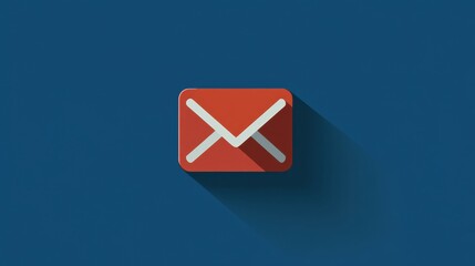 Red email icon casting long shadow on blue background