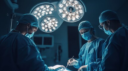 Team of Surgeons Performing Operation in Modern Surgical Theatre