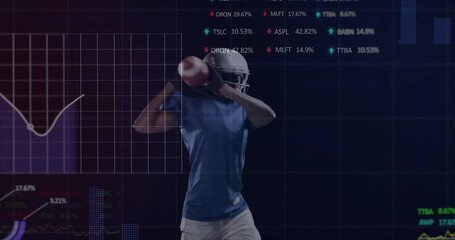 American football player throwing ball over financial data and graphs animation - Powered by Adobe