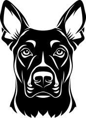 A clean and detailed silhouette of a dog's head, showcasing its distinct ears, snout, and facial structure. Ideal for pet logos, animal-themed designs, veterinary graphics