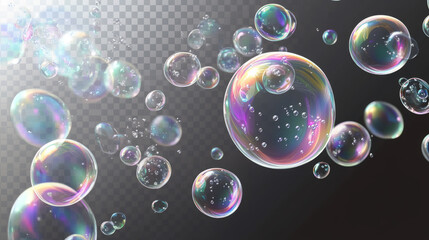 The photo would feature bubbles made of glass, with each one showcasing a smooth, shiny, and reflective surface.