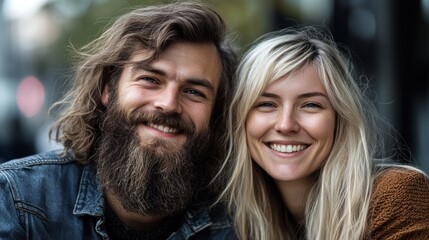 Obraz premium Happy hipster couple smiling together outdoors