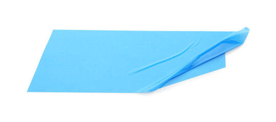 Strip of light blue adhesive tape on white background, top view