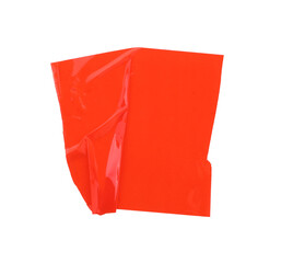 Strip of red adhesive tape on white background, top view