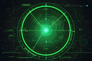 Fototapeta premium Futuristic green radar screen displaying geographic data with advanced technological interface.