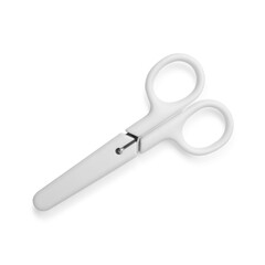 One pair of scissors isolated on white, top view