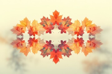 Fototapeta premium Autumnal maple leaves arranged symmetrically, creating a beautiful fall design.