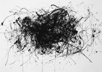 Abstract ink splatters on white paper