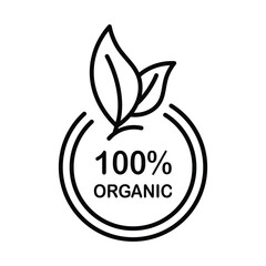 Vector icon for 100% Organic. A simple and clean illustration showcasing eco-friendly and chemical-free product certification.