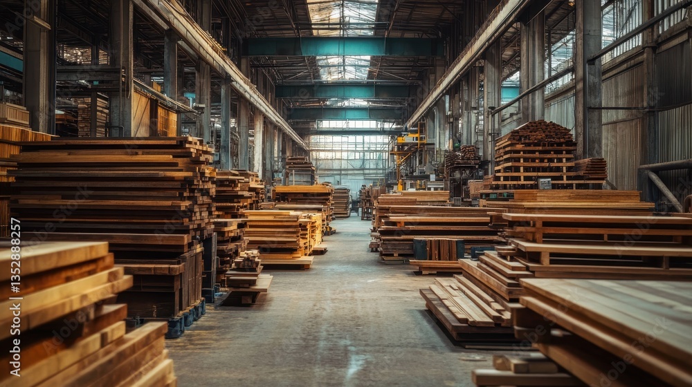 Poster lumber stacked in a warehouse, ready for shipping and building use. use this image for your construc
