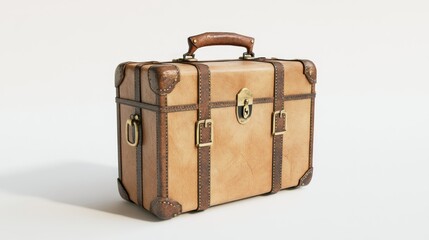 Vintage Leather Suitcase with Brass Lock and Handles Retro Travel Bag Antique Luggage Design