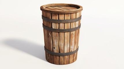 Wooden Barrel with Metal Bands Rustic Storage Container for Vintage and Farmhouse Decorations