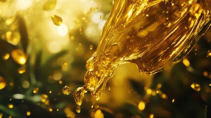 Golden Oil Splash with Abstract Background
