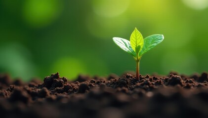 Fototapeta premium Tiny coffee plants emerge, vibrant green leaves unfurl , background, texture