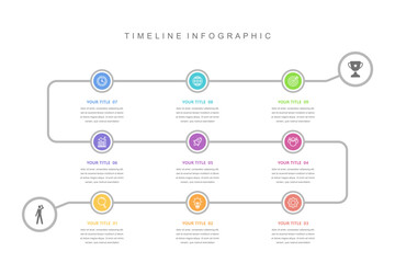 Business road map timeline infographic concept. with icons and 9 options, workflow layout, diagram, report, web design. Creative, vector, illustration.