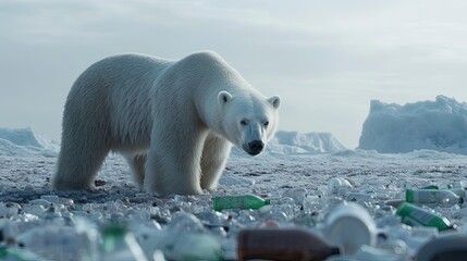Polar bear struggling for survival amidst plastic pollution in arctic environment